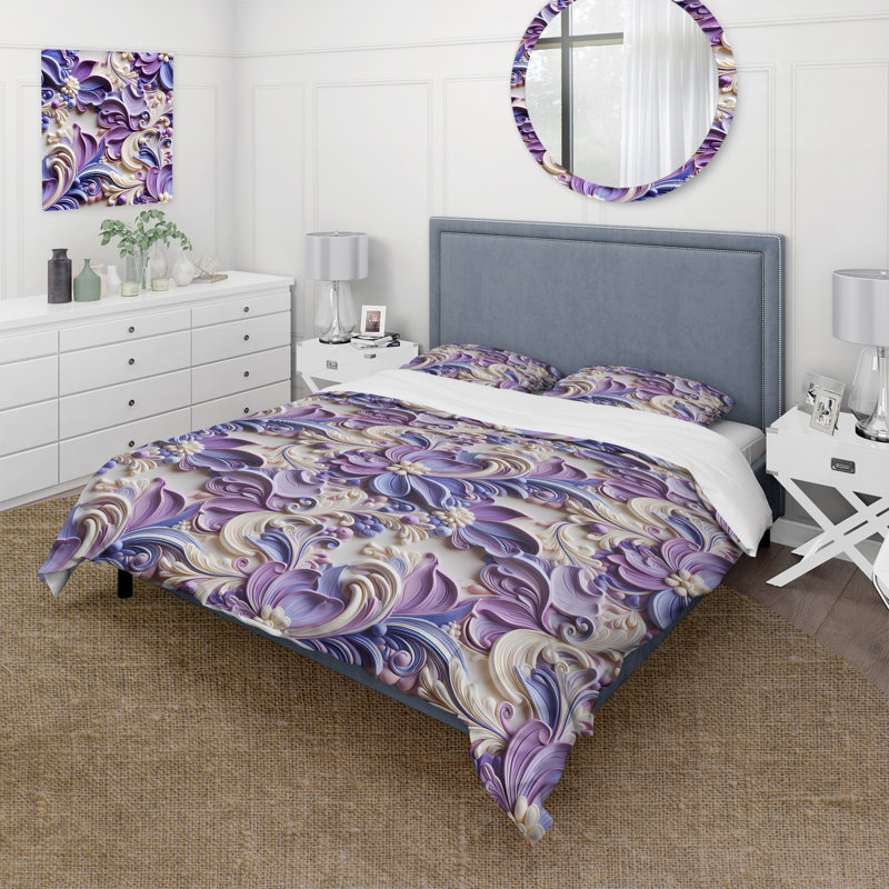 Floral Duvet Cover Set - Purple Lavender Persian Paisleys I, Queen Duvet Cover + 2 Standard Shams