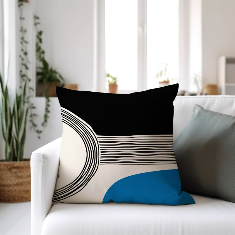 Cassie Outdoor Reversible Throw Pillow, 17"H x 17"W, Turquoise/Cream/Black