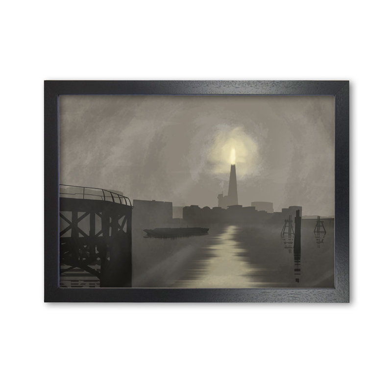 London Shard In Fog by Richard O'Neill - Single Picture Frame Print, 594 cm H x 814 cm W, Black