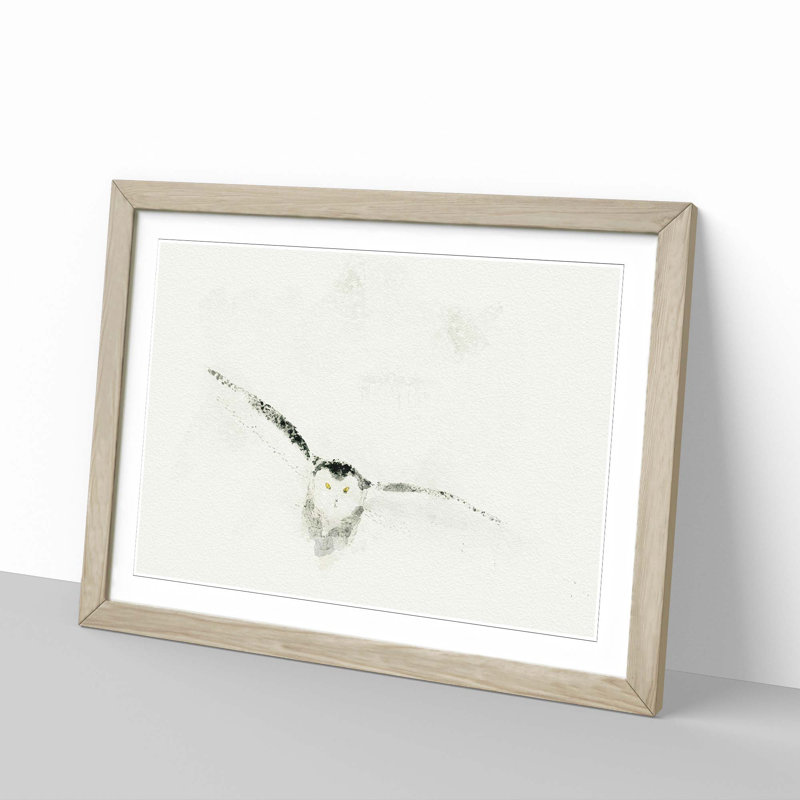 Snowy Owl in Abstract - Picture Frame Graphic Art Print, 27cm H x 36cm W x 2cm D, Oak Framed