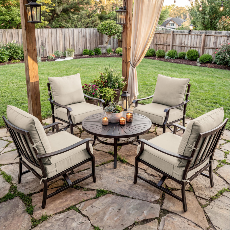 24"W X 24"D Outdoor Deep Seating Cushions 6.5” Indoor/Outdoor Seat And Back Cushion, Cushions Only, Beige, Set of 4