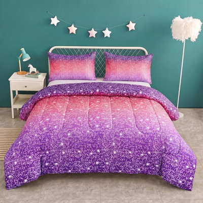 Ensemble d'édredon rose, mauve et grand, 3 pièces dans un sac, ensembles de lit à paillettes colorées pour enfants, adolescents, décoration de chambre à coucher
