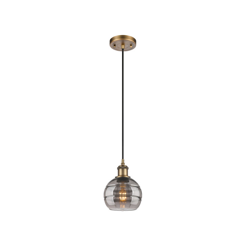 Luminaire suspendu 1 lumière Ballston Natick, H 7,88 po x l 5,88 po x P 5,88 po, Gris fumée clair, Laiton brossé