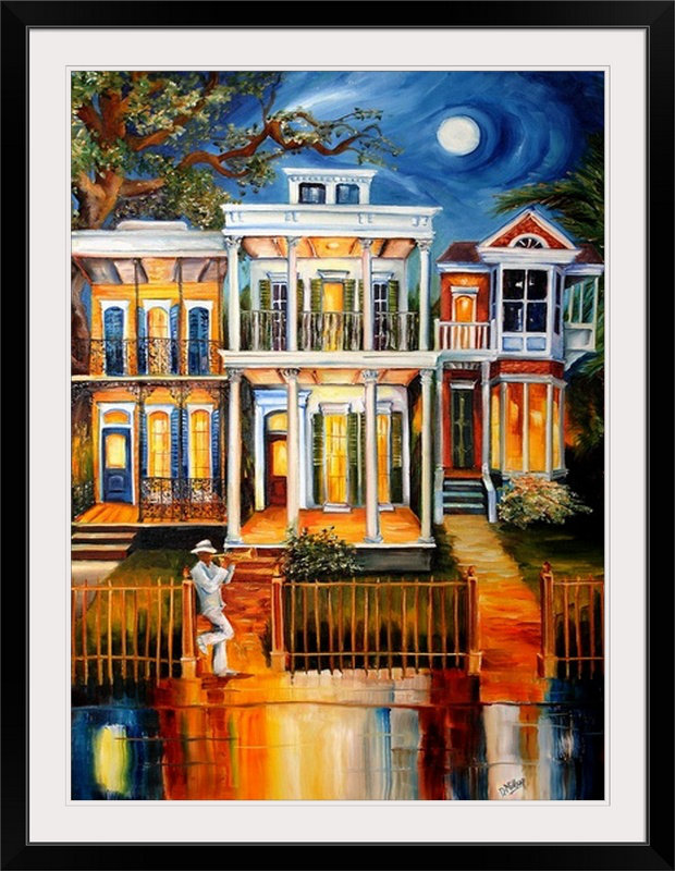 «Uptown New Orleans» par Aniella, reproduction d'art, H 38 po x l 30 po x P 1 po, Cadre noir