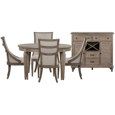Extendable Round Dining Table With 4 Arm Chairs And Server