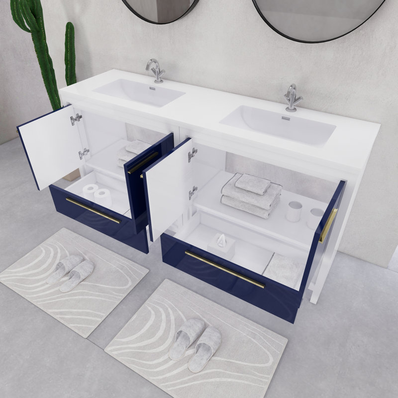 Ensemble de meuble-lavabo double 72 po Eden, Blanc brillant / bleu