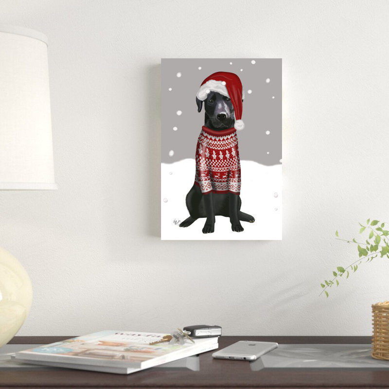 Labrador noir, chandail de Noël 1 par Fab Funky - impression sur toile tendue, H 12 po x l 8 po