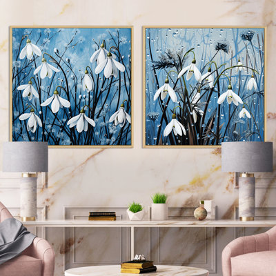 «Minimalisme bleu et blanc fleur de neige» 2 pièces