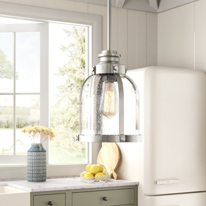 Barbour 1-Light Dimmable Single Pendant, Brushed Nickel, 59" H x 8.75" W x 8.75" D