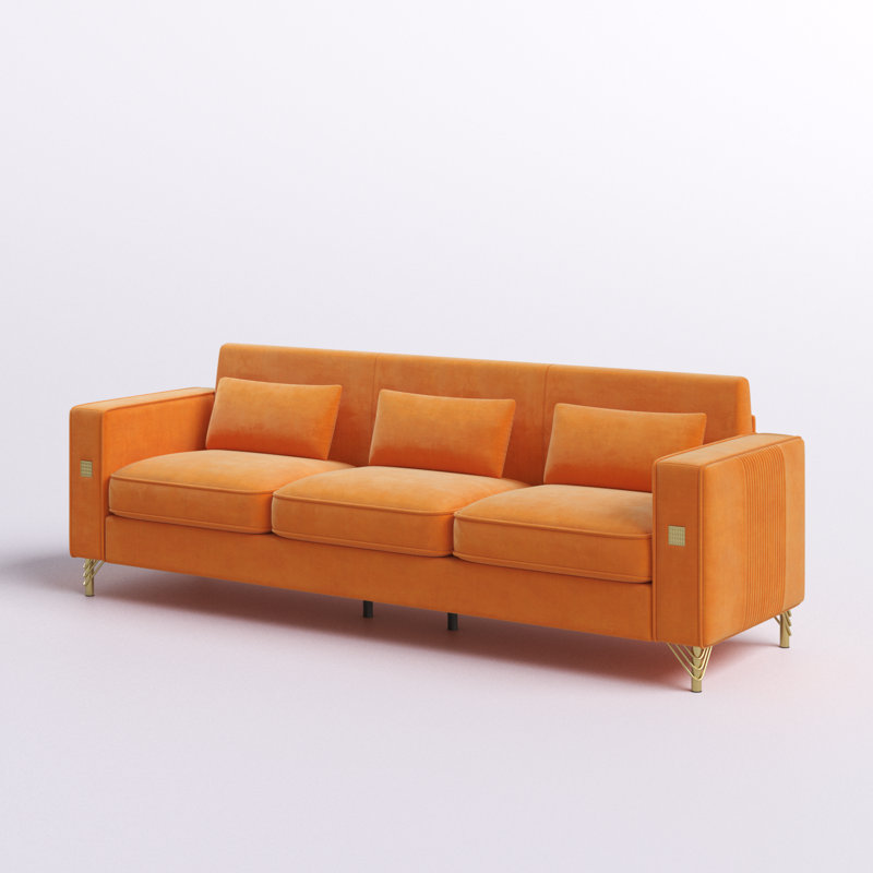 Canapé à accoudoirs carrés 86,6 po Dwayne, Velours orange
