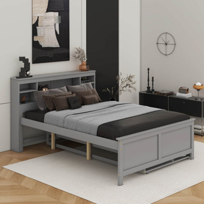 Platform Bed With Storage Headboard, USB,Trundle And Drawers