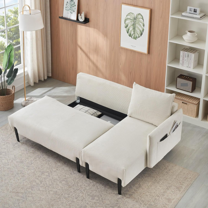 Canapé-lit convertible - 3 couleurs, fonction inclinable, pieds Mid-Century, conception compacte pour les petits espaces