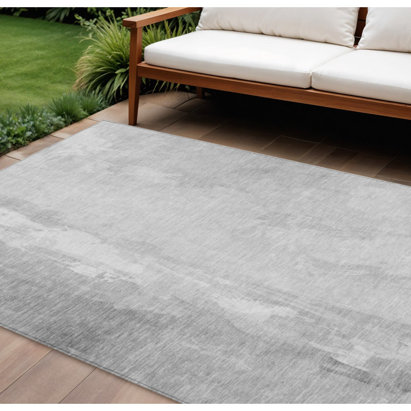 Tapis intérieur lavable abstrait gris et ivoire 8 pi x 10 pi