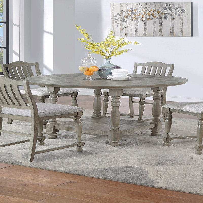 Round Dining Table Acacia Veneer Open Shelf