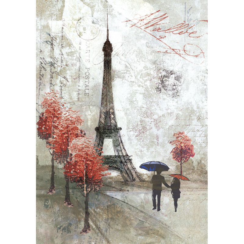 «Paris Rain Couple Red Trees», reproduction sur toile, H 48 po x l 32 po