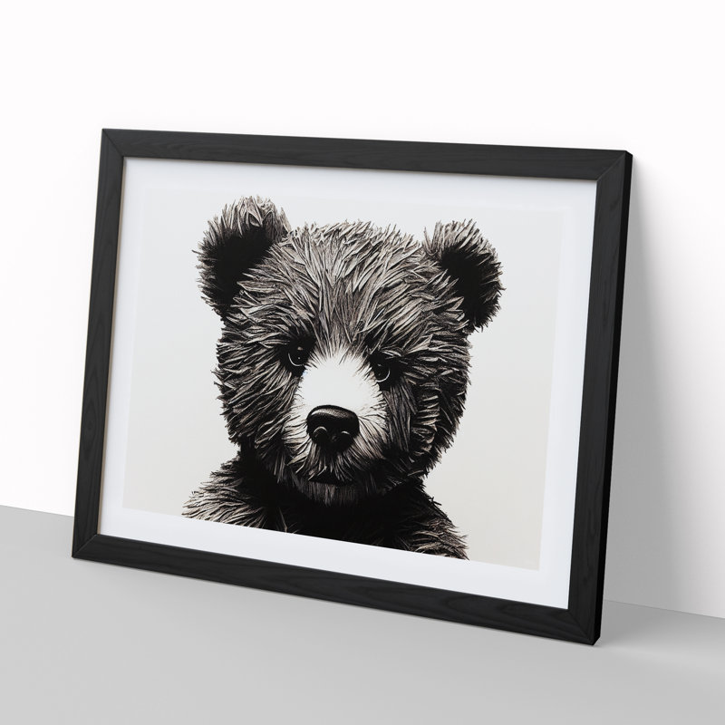 XH1022-8669X Super Teddy Bear - Single Picture Frame Painting, 34cm H x 46cm W x 2cm D, Black