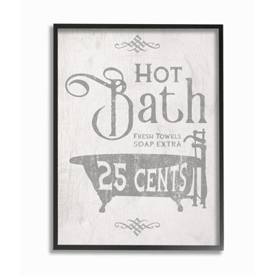 «Gray and White Hot Bath Tub Vintage Sign» par Daphne Polselli, reproduction d'art textuel sur toile