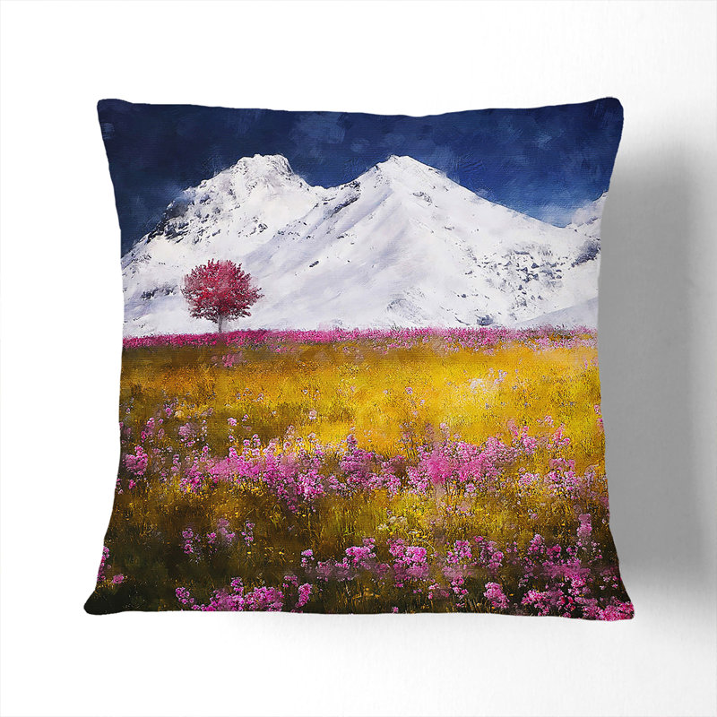 Tree and Mountain Scatter Cushion with Filling, 40cm H x 40cm W x 15cm D, White