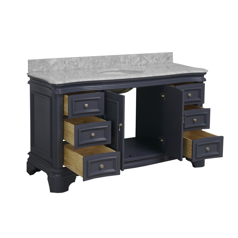 Ensemble de meuble-lavabo simple 60 po avec comptoir en marbre de Carrare gris Twain, Gris marine, Marbre de Carrare
