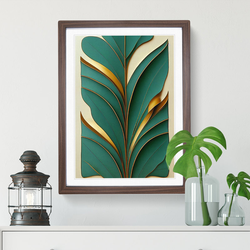 Leaf Deco - Framed Print, 46cm H x 34cm W x 2cm D, Walnut