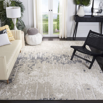 Harwich Hand Woven Viscose/Wool/Cotton Abstract Rug in Silver