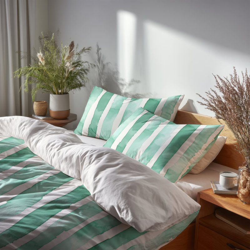 Ensemble d'édredon 6 pièces Coastal - Ensemble de literie à rayures vert menthe Breeze, King Comforter + 3 Additional Pieces