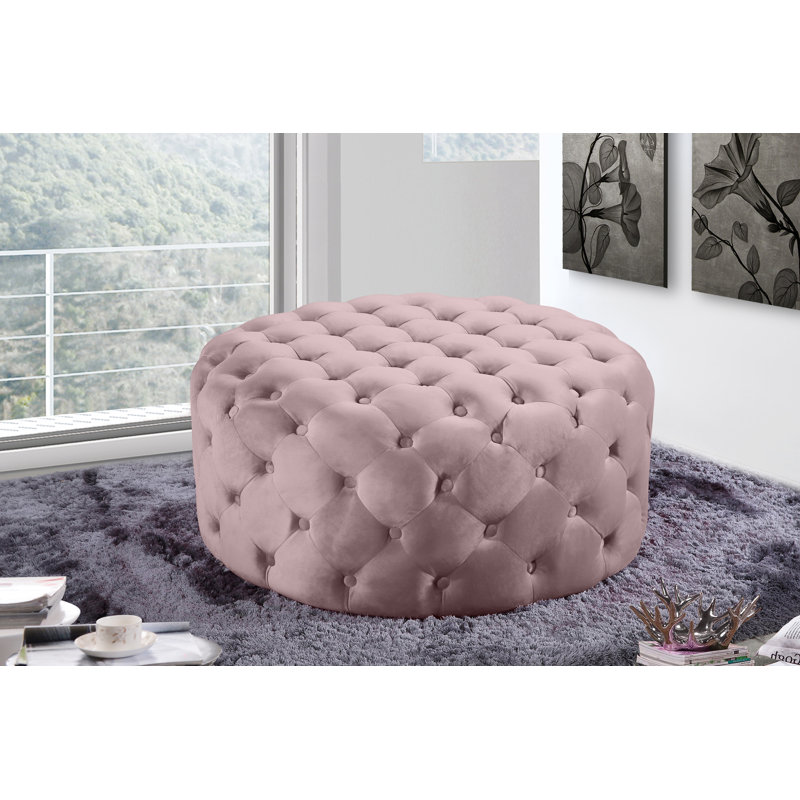 Plattsburgh Velvet Ottoman, Pink Velvet