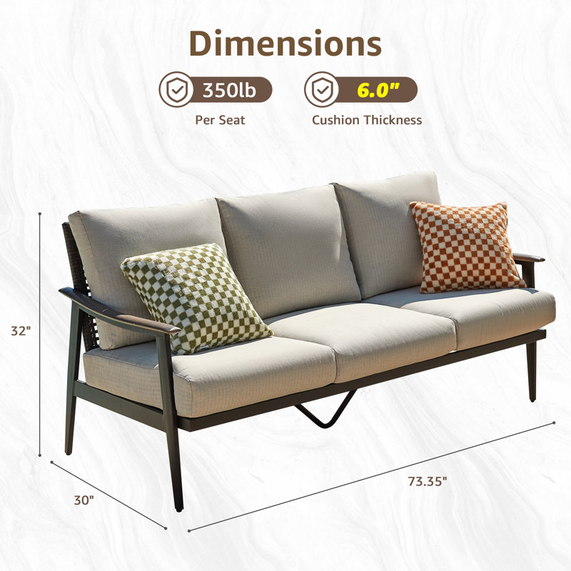 Nakishia 3-Person Steel Patio Sofa