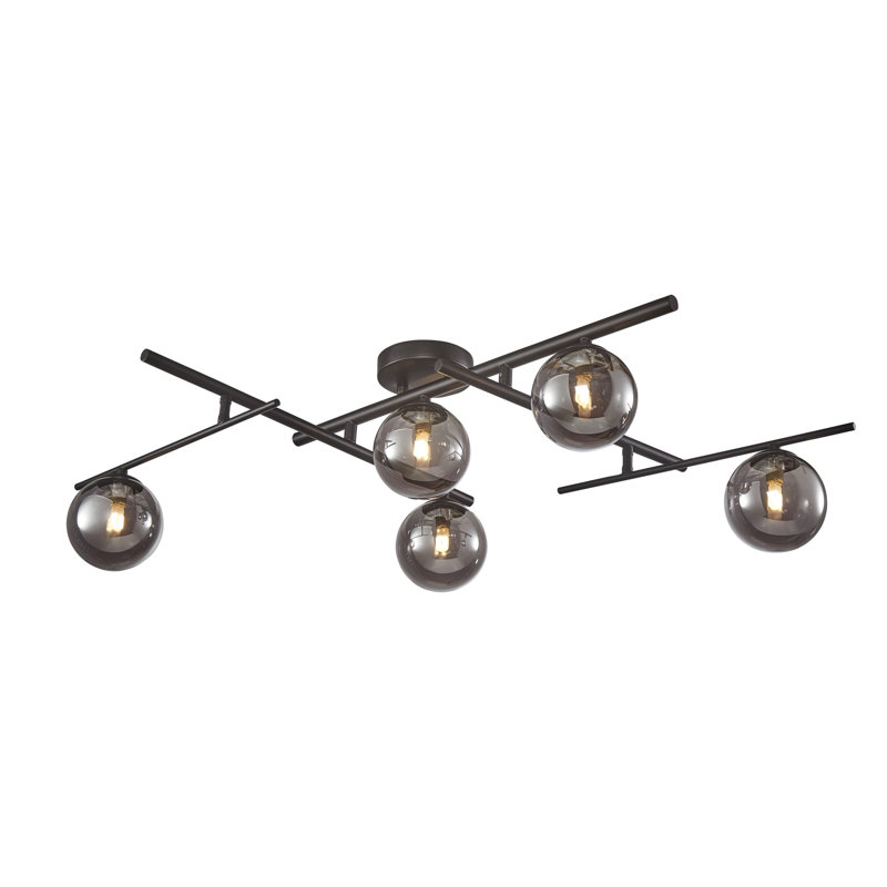 Plafonnier semi-encastré 5 lumières Modena, Plaqué laiton brossé, Blanc