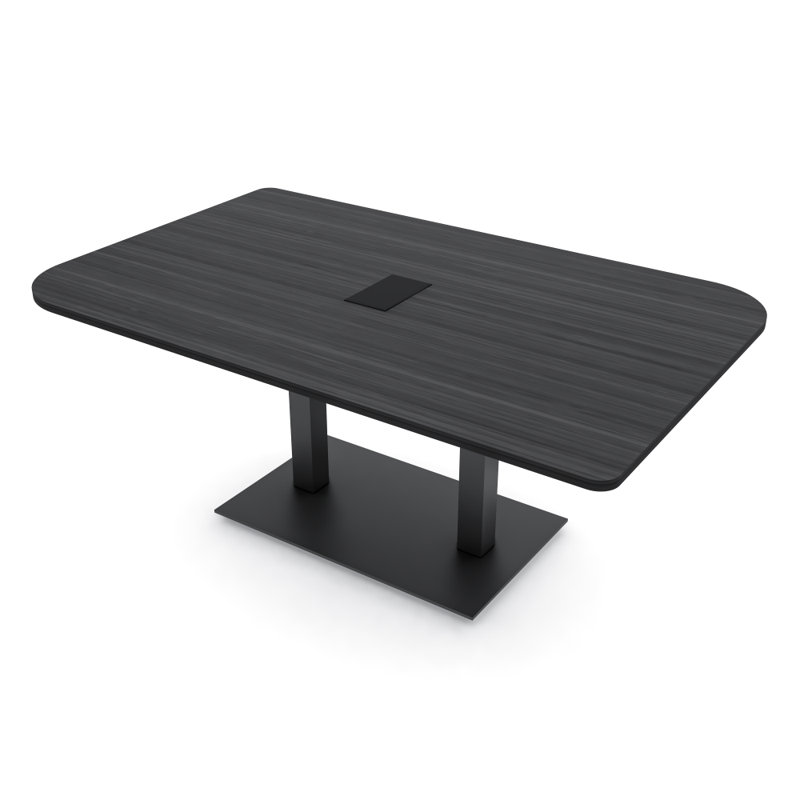 Table de conférence en forme de duo avec base en métal double | Unité électrique, L 72 po x l 48 po, Nuit asiatique, Noir mat