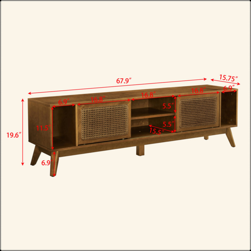 Meuble télé 67,9 po Mid-Century Modern Rattan, Noyer brun