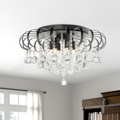 Ingberg 24" Flush Mount 6-Light Chandelier Dimmable with Crystal Chains
