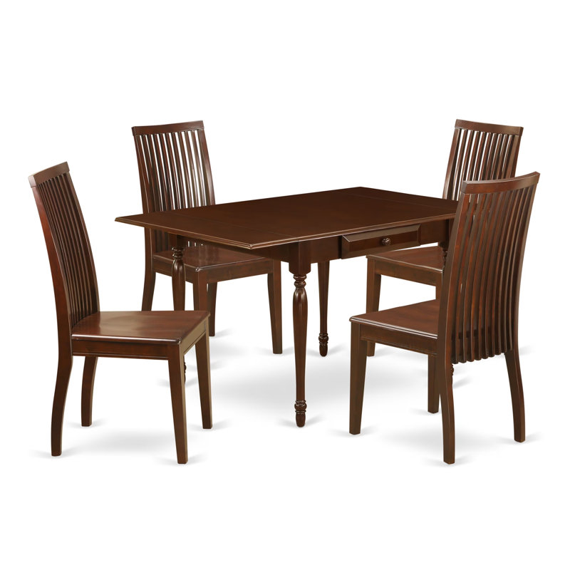 L'ensemble 5 pièces de table et chaises de cuisine comprend une table de salle à manger rectangulaire avec Dropleaf et 4 chaises, acajou