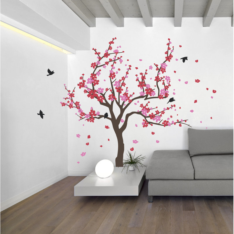 Adhésif décoratif cerisier japonais, H 60 po x l 90 po x P 0,01 po, Rouge / rose
