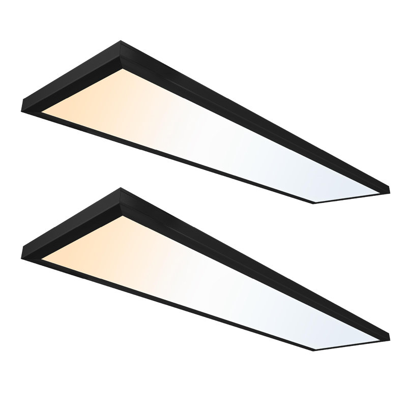 Panneau de plafonnier à fixation en surface - mince, bord éclairé, panneau plat encastré, L 48 po x P 24 po, Noir mat