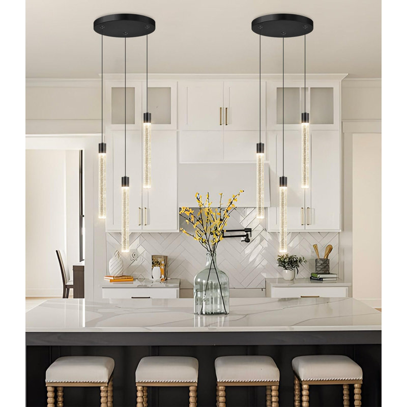 3-light Glam Dimmable Crystal Chandelier, Matte Black, 3 Lights, 60" H x 7.8" W x 7.8" D