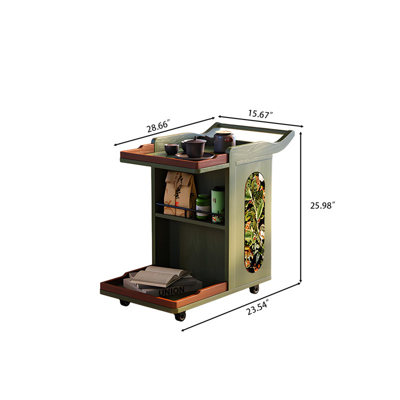28.66"Green Solid Wood Mobile Coffee Table