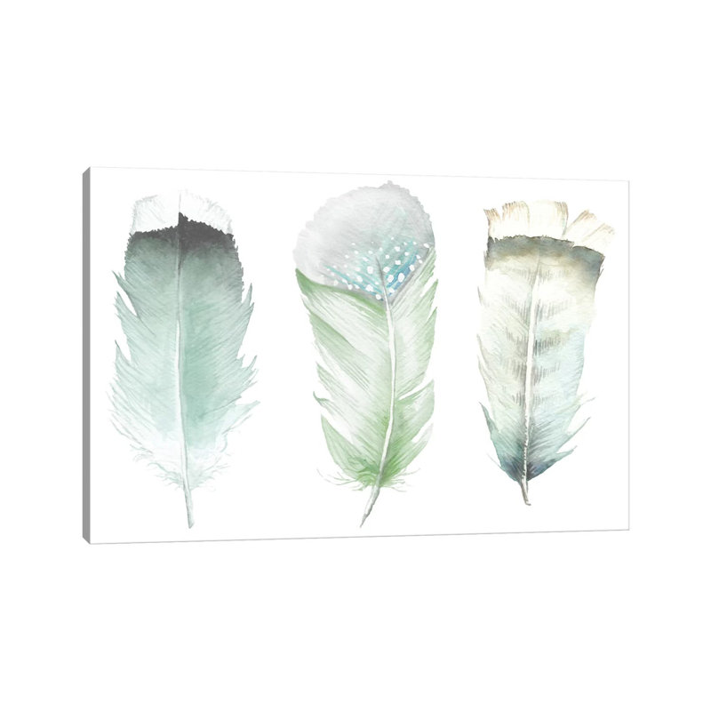 Green Feathers 1 Piece Wrapped Canvas Painting, 20.32 cm H x 30.48 cm W