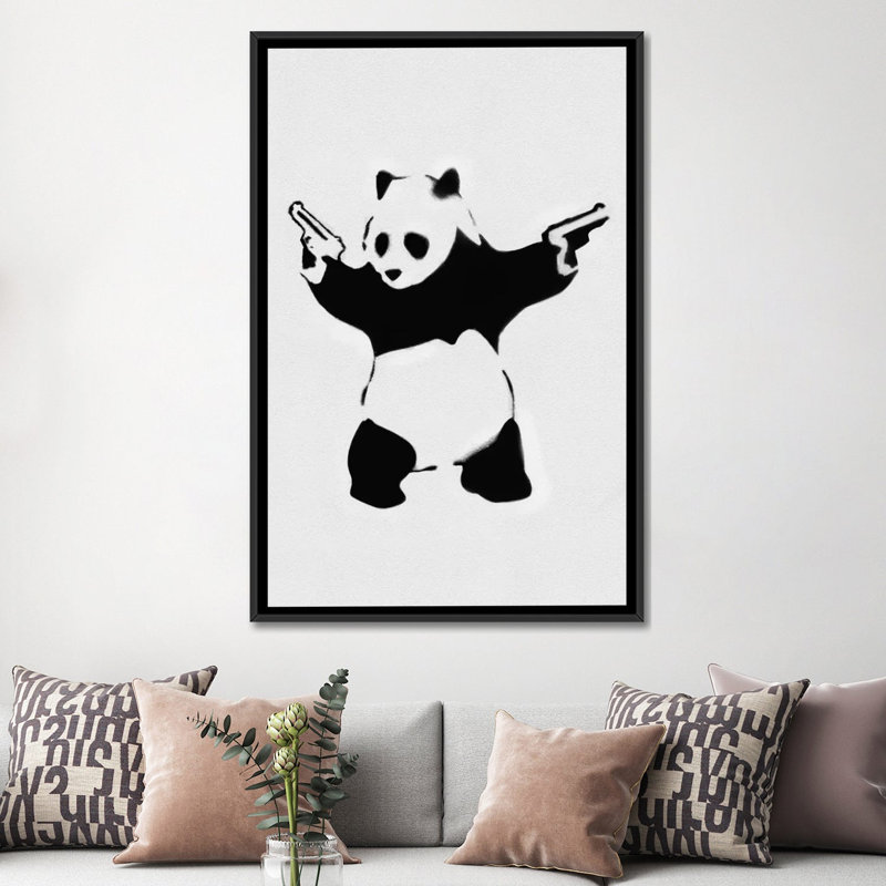 Panda avec des fusils - impression, Toile tendue, Pas de tapis, H 60 po x l 40po x P 1,5 po