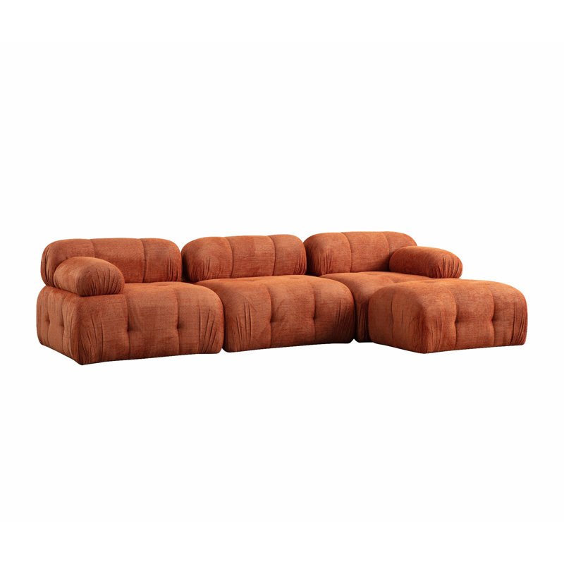 Élégant canapé d'angle, tissu orange, 114,2 x 63,0 x 29,5 pouces | Structure en bois de hêtre et en bois aggloméré durable | Support pour le dos en mousse et en silicone gris doux | Design moderne pour le salon, la salle familiale et les espaces de détente