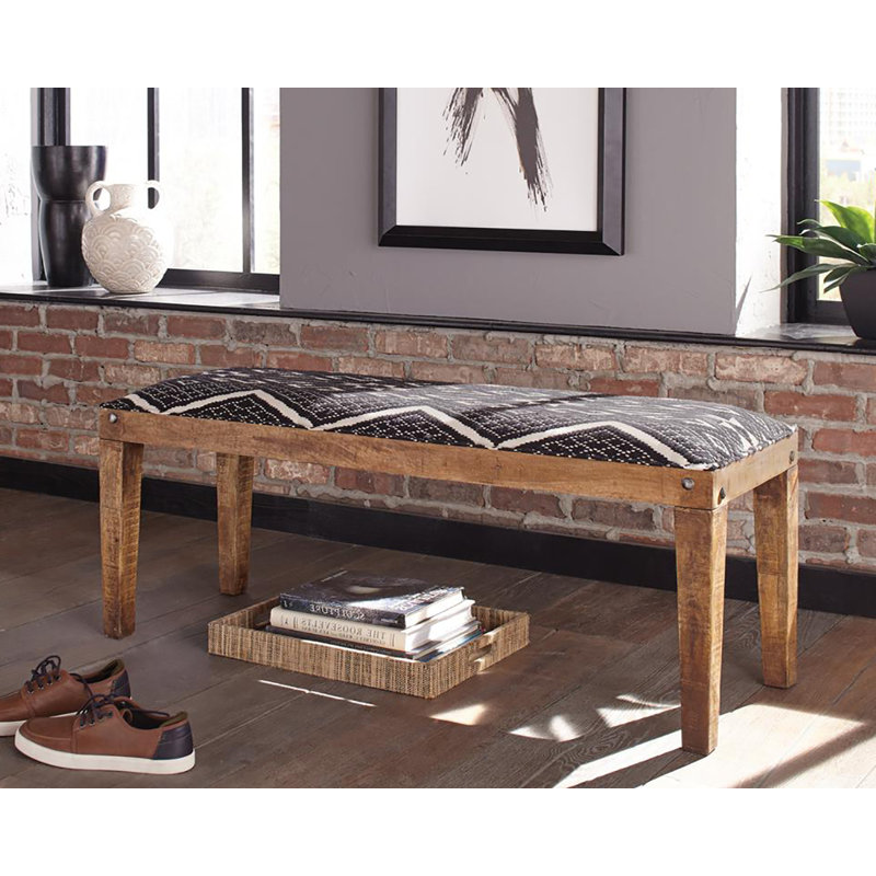 Banc d'appoint rembourré en tissu noir et naturel