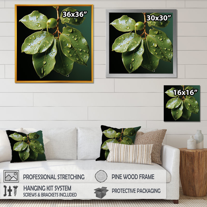 «Light Green Leaves», reproduction sur toile, H 36 po x l 36 po x P 1,5 po, Cadre flottant noir