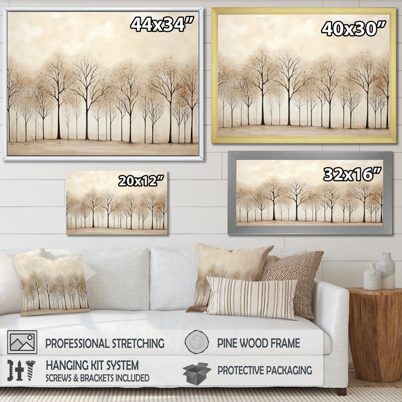 Harmonous, arbre beige, art V - arbres, art mural, Toile tendue, 30" H x 40" W