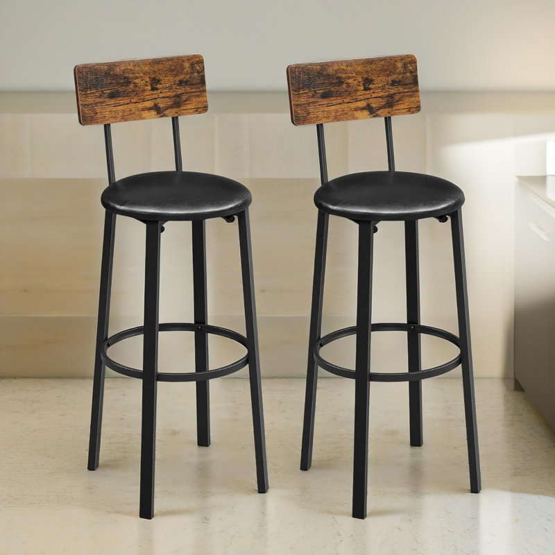 Ajalon Rustic Industrial 2pcs Barstool 75.4cm Stool with Backrest Footrest Kitchen Furniture
