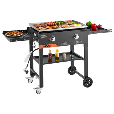 Plaque chauffante au gaz, plaque chauffante à 2 brûleurs, plaque chauffante au propane pliable de 28 pouces avec roulettes, grilles plates extérieures de 30000 BTU pour la friture, le gril, la friture et le barbecue, allumage par impulsion