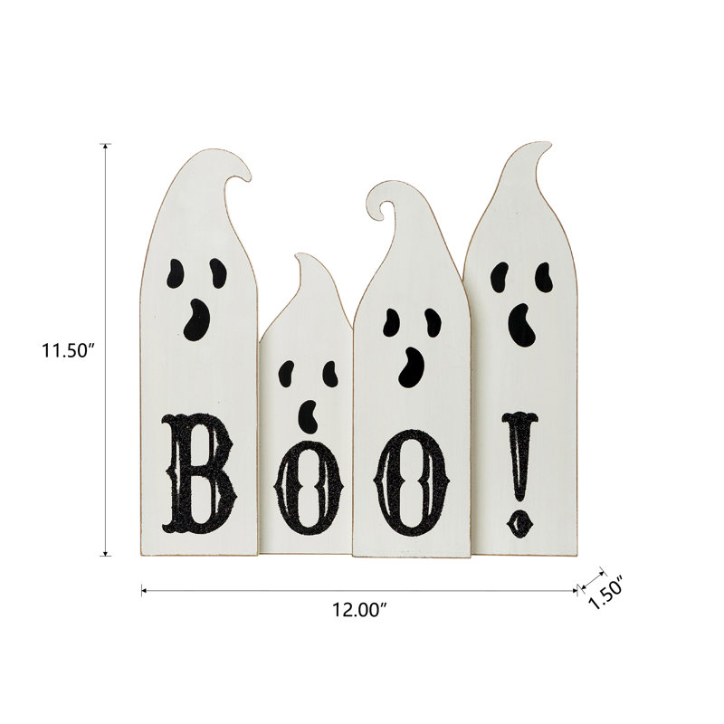 12" White Wooden Ghost Halloween Table Decor
