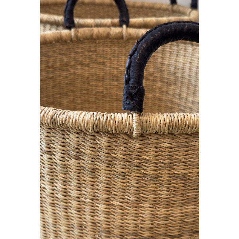 Panier à linge tissé à la main avec poignées en cuir, H 12 po x l 21 po x P 21 po