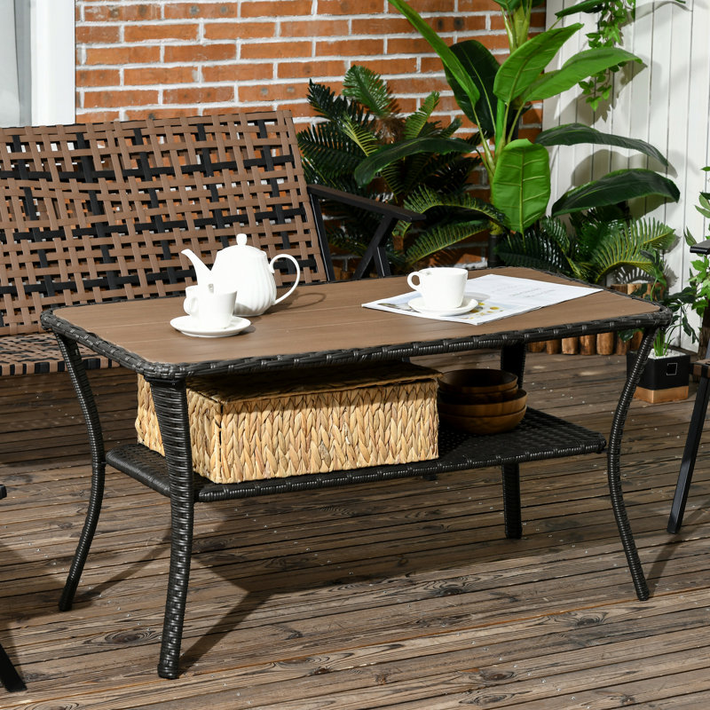 Table basse Pe avec rangement - côté extérieur 2 couches pour le jardin, le porche, le plateau en composite bois-plastique de la cour arrière, option brune