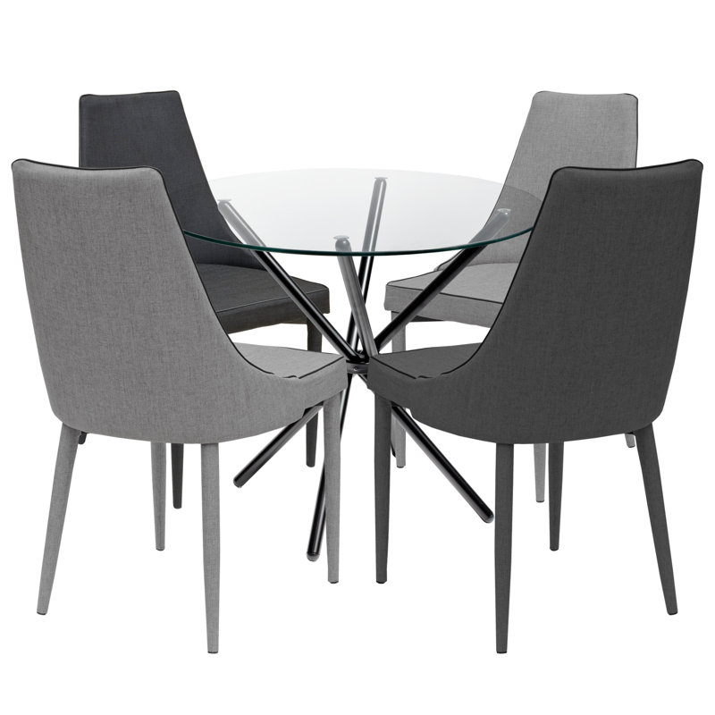 Ayarie 4 -Person Glass Dining Set, Grey/Charcoal, Black