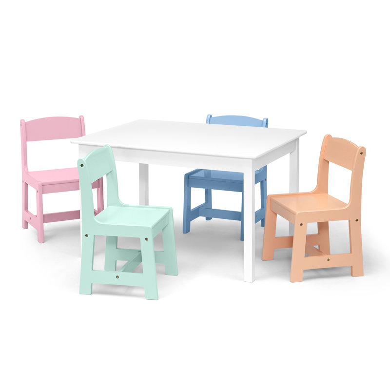Bianca White Wooden Kids Table with Pastel Chairs Set
